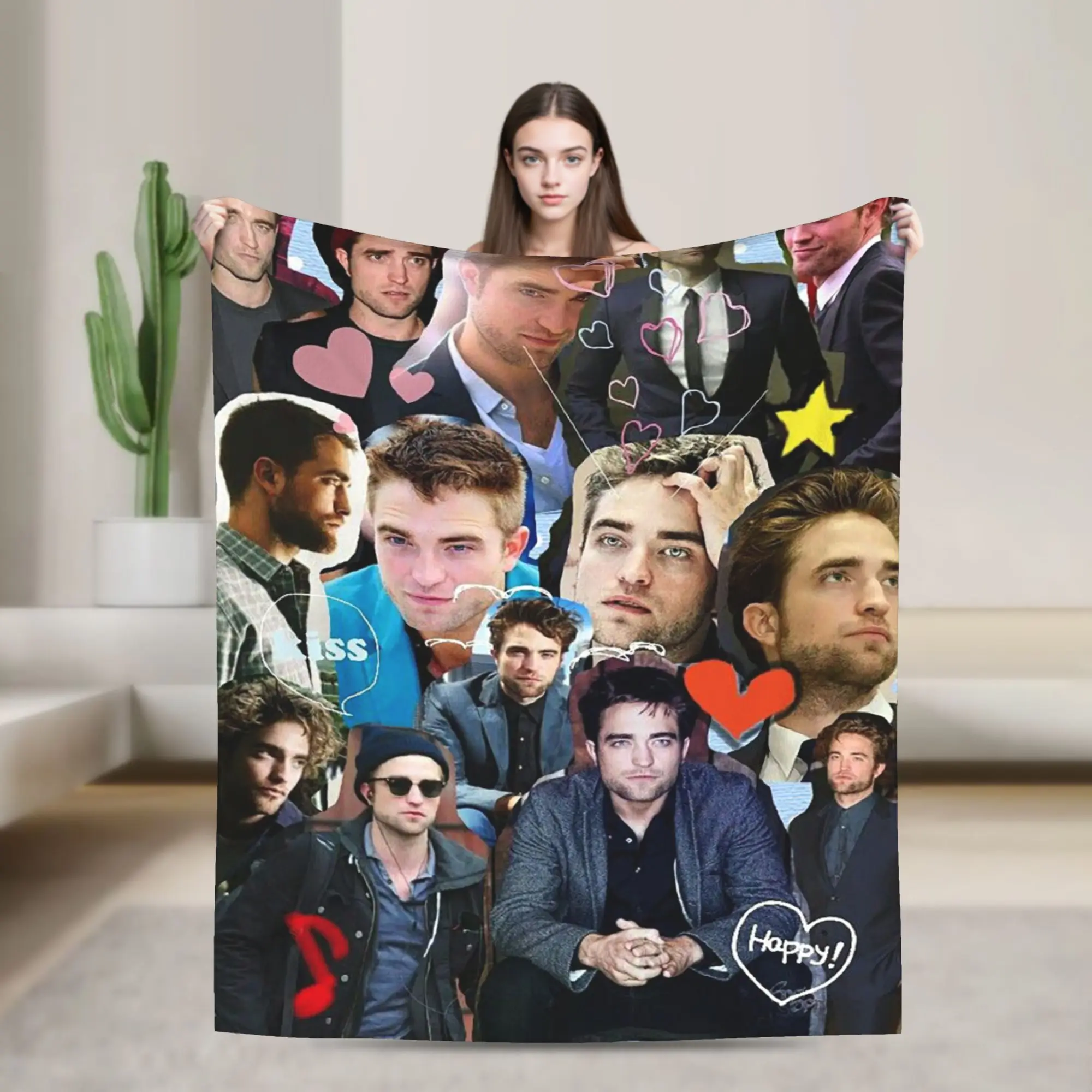 Robert Pattinson Collage Knitted Blankets Flannel The Twilight Saga Movie Soft Throw Blanket for Bed Bedspread