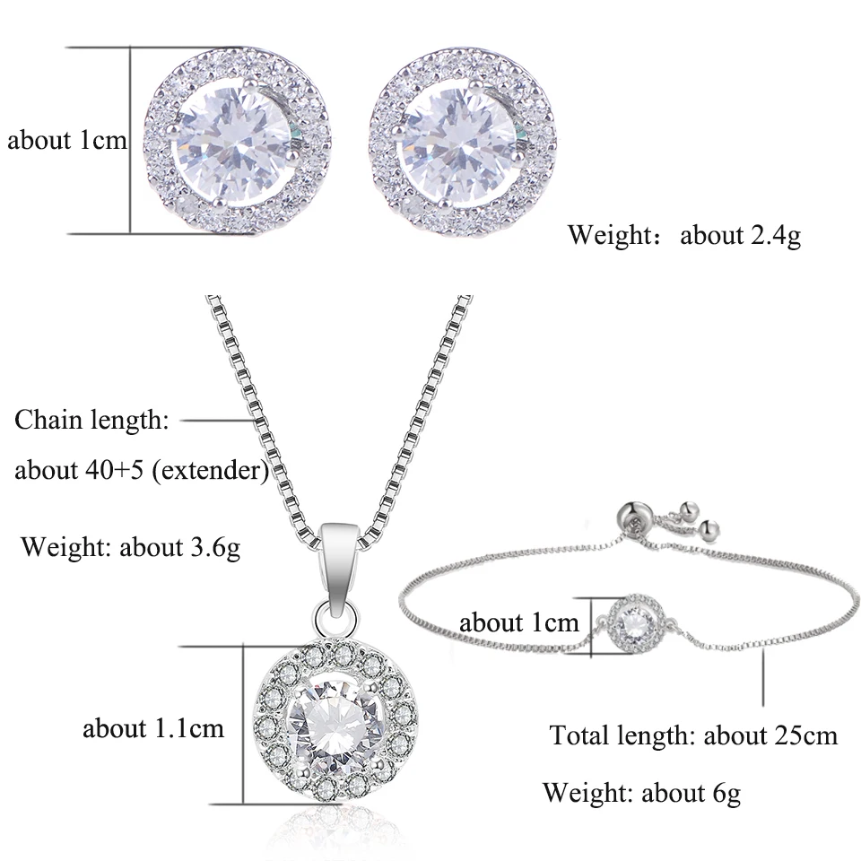 ZAKOL 3 Pcs Jewelry Set Gift For Women Shiny AAA Cubic Zirconia Earrings Bracelet Necklace Set Accessories With Gifts Box