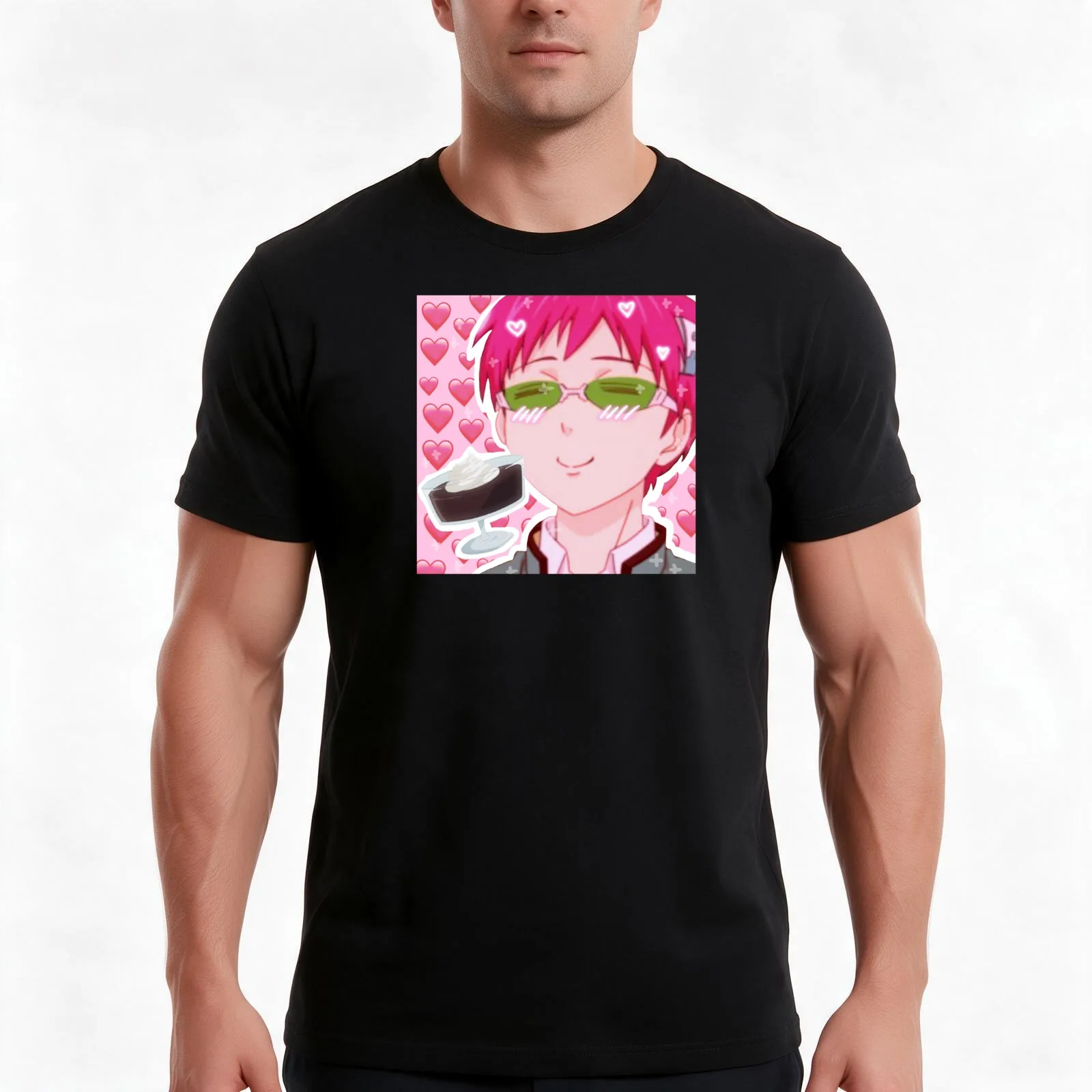 Aesthetic Saiki K. T-Shirt, Summer Casual Cotton Tee, Oversized Streetwear Tops, Vintage Graphic Print, Loose Fit Short Sleeve