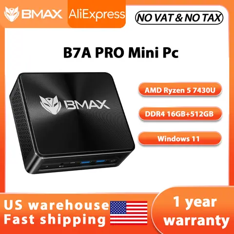 BMAX B7A Pro Mini PC | AMD Ryzen 5 7430U | 16GB DDR4 512GB SSD | Windows 11 Pro | WiFi 6 | BT 5.2 | 0.66lb Ultra-Compact | Home