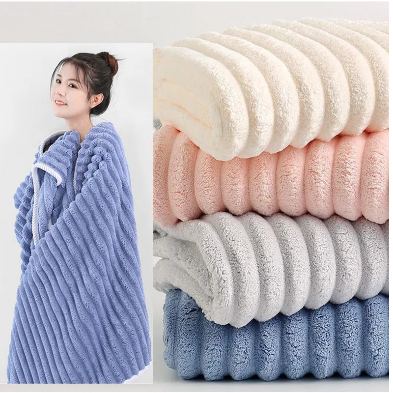 High quality jelly velvet absorbent coral velvet bath towel, household thickened non shedding plush set bathrobe