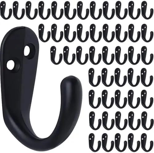 

IBosins 50PCS Wall Hooks - Single Prong Robe & Towel Hooks with 100 Screws for Mugs, Bags, Hats, Scarves