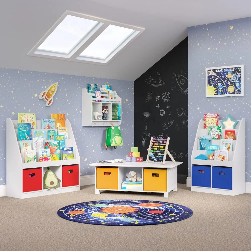 Scaffale per bambini e organizer per giocattoli con 4 librerie, 2 scomparti: spazio versatile per la sala giochi della camera da letto