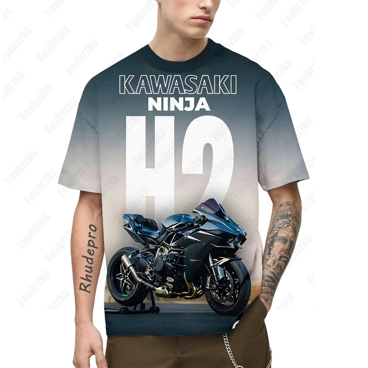 

2024 New Outdoor Versatile Kawasakis Motorcycle Enthusiasts Short-sleeved Trendy Summer Men's Pure 2024 Loose T-shirt