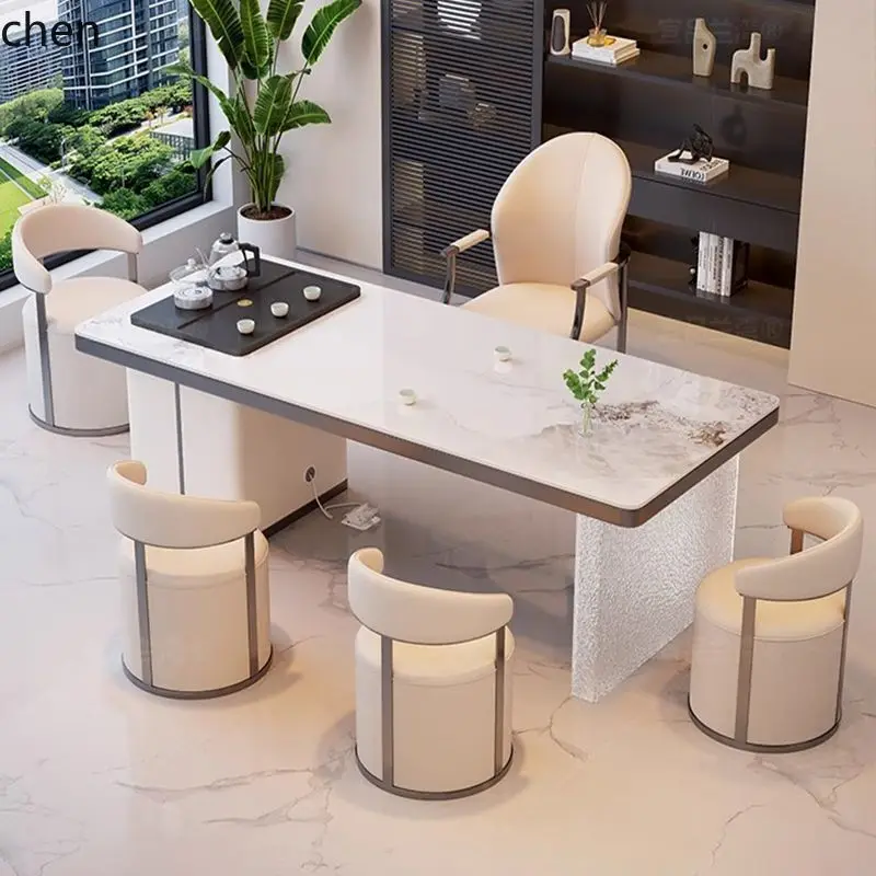 HT New Acrylic Rock Board Tea Table and Chair Set with Integrated Kettle Embedded Office Tea Brewing Table