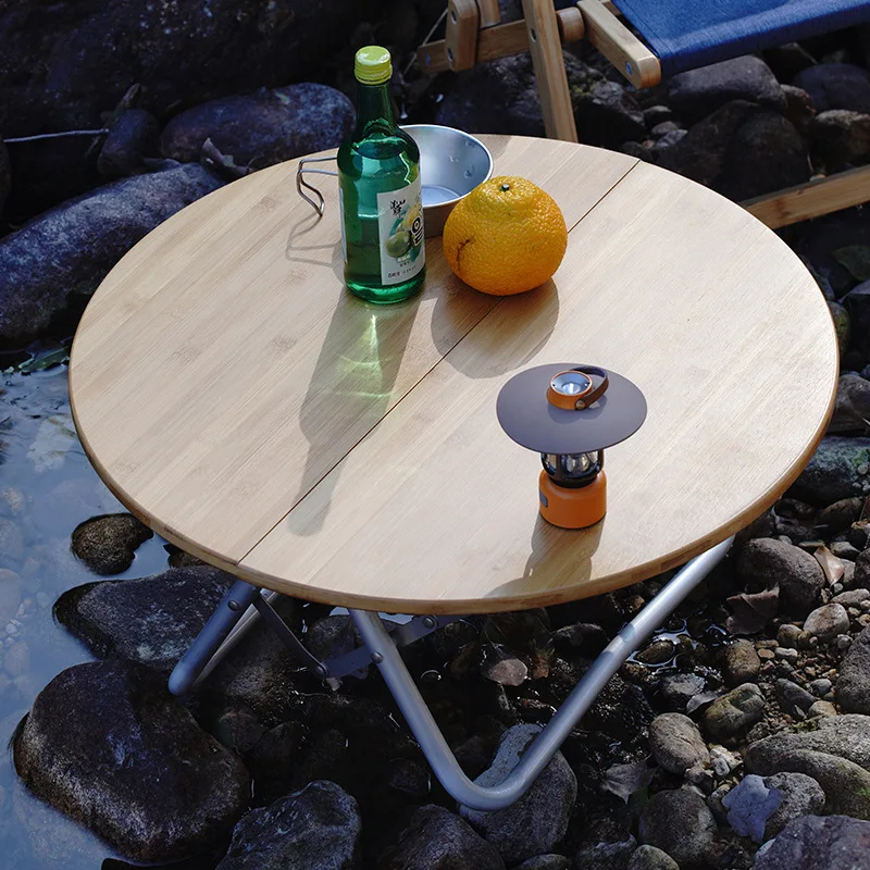 Easy to fold small round table portable outdoor picnic barbecue table camping bamboo small table tea table self driving tour