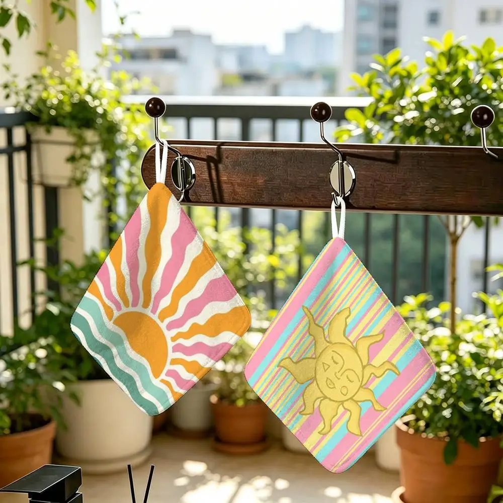 Cartoon Rainbow Sun   Anime Polyester Hanging Kitchen Hand Towel Durable Wear Resistant  Versatile Use Throughout Home