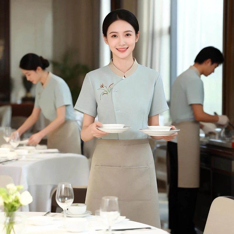 

2610Restaurant workwear printinglogoSummer barbecue and hot pot restaurant staff uniforms with short sleevestShirt