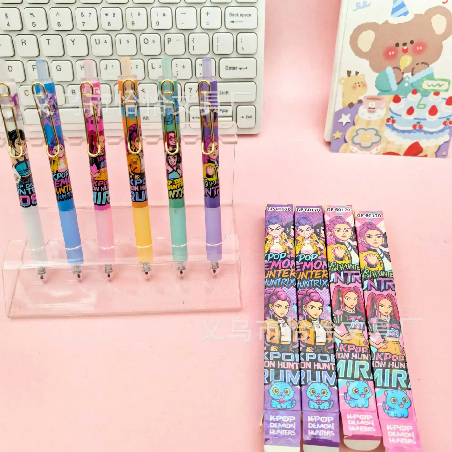 

6 K-pop girls in an artistic style of Instagram posting, writing neatly with a black neutral-colored fountain pen.