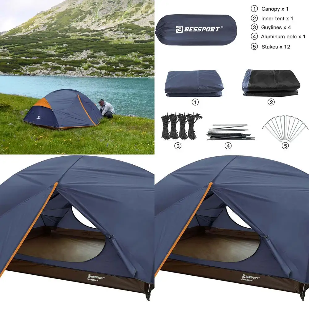 

Легкая туристическая палатка на 2-3 человека: водонепроницаемая, ветрозащитная, простая установка, двухслойная, подходит для взрослых на 3-4 сезона на открытом воздухе