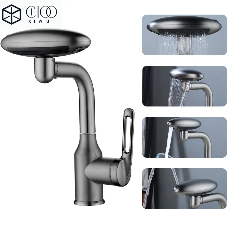 

Kitchen 304 stainless steel basin faucet, unique flying saucer design, four-speed water flow mode