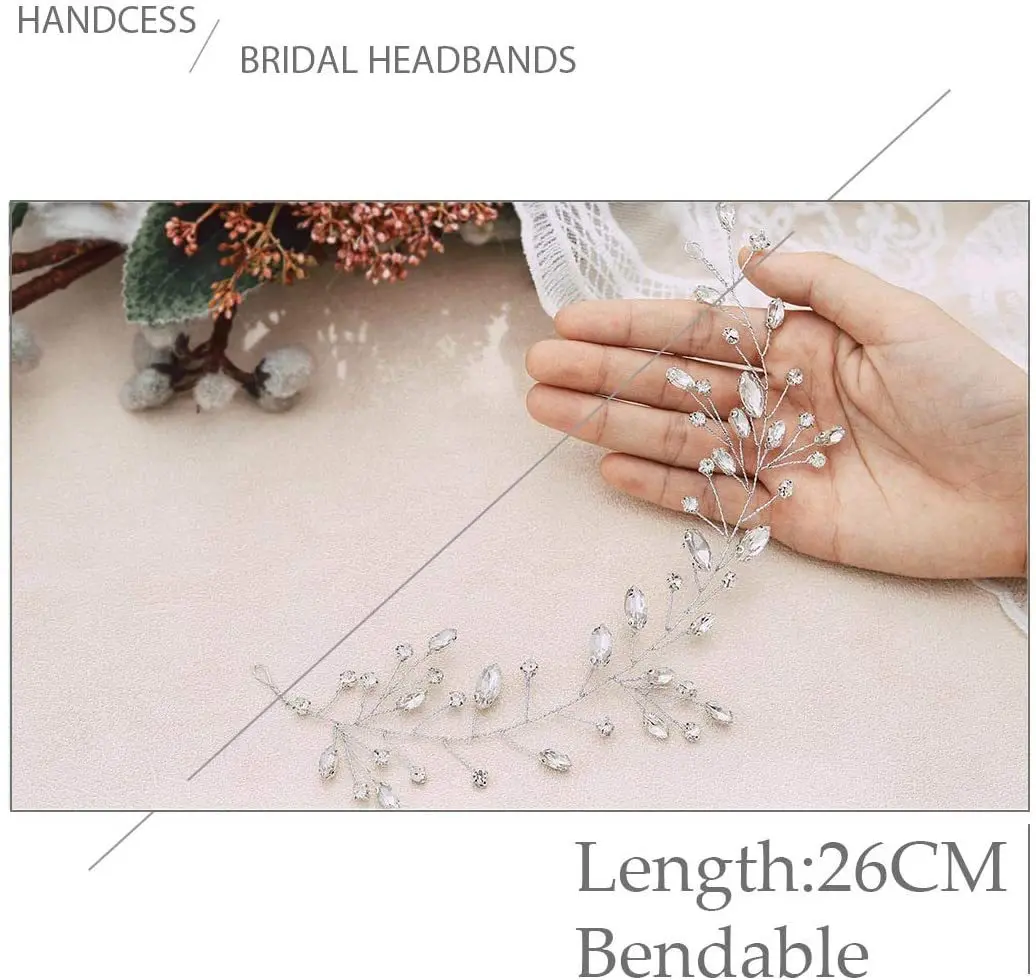Bridal Crystal Wedding Headband Silver Leaf Rhinestone Hair Vine for Bride and Bridesmaids Elegant Hairpiece Accessories