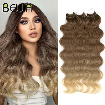 Bella Body Wave Häkelhaar, 55,9 cm, weiche lange Kunsthaar-Zöpfe, natürliche gewellte Ombre-Braun-Blondine, lose gewellte Haarverlängerungen