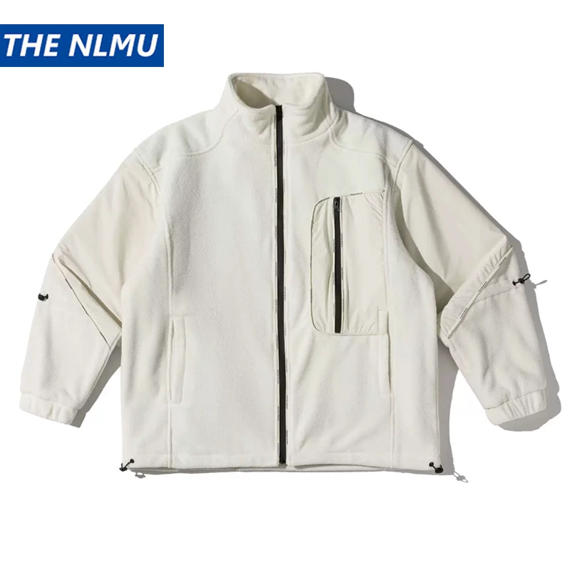 Men‘s Streetwear Patchwork Design Fleece Jacket 2026 Winter Loose Casual Trendy Brand Warm Coats