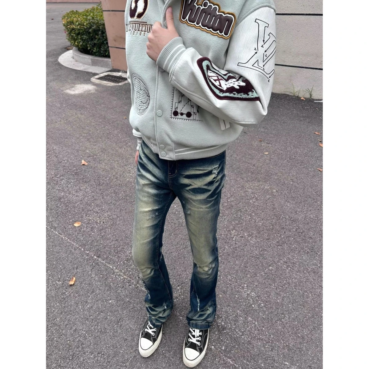 

American Vintage Waed Faded Hole Micro Flared Elastic Jeans 57 Sle Long Trousers Men Casual Slim Fit Jeans mid Waist