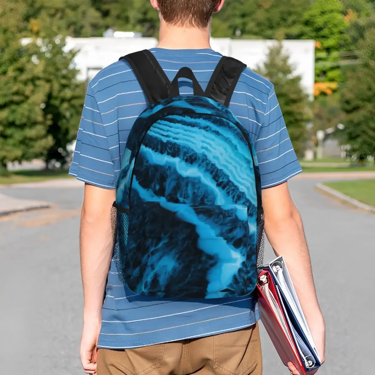 Mochilas de ágata azul para niños y niñas, mochilas escolares de moda para niños, mochila para ordenador portátil, bolso de hombro de gran capacidad