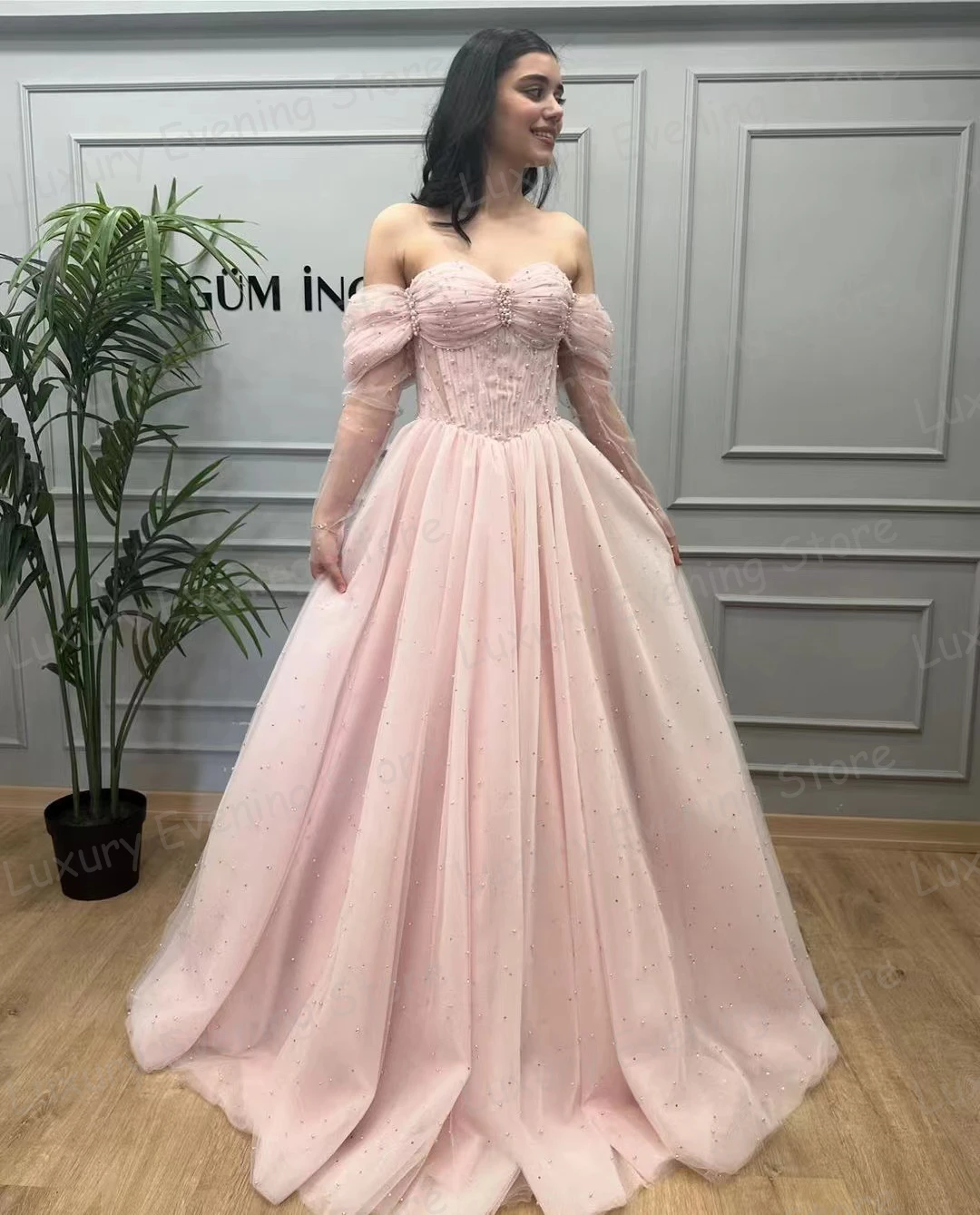 Candy Color Evening Dresses Woman\'s A Line Sexy Sweetheart Princess Off The Shoulder Prom Gowns Elegant Beading Formal Fashion