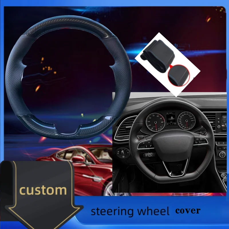 

Hand-stitched Carbon Fiber Leather Car Steering Wheel Cover For Seat Leon Cupra Leon ST Cupra Leon ST Cupra 2013-2019 Ateca Cupr