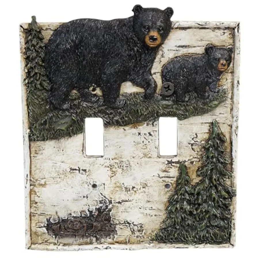 Bear on Birch Double Light Switch Plate Cover