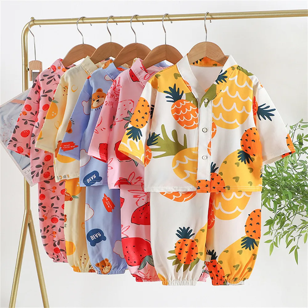 Summer Kids Pajamas Short-sleeved Shorts Boys and Girls Suit Summer Thin Section Loose Small Children Air-conditioning Clothing