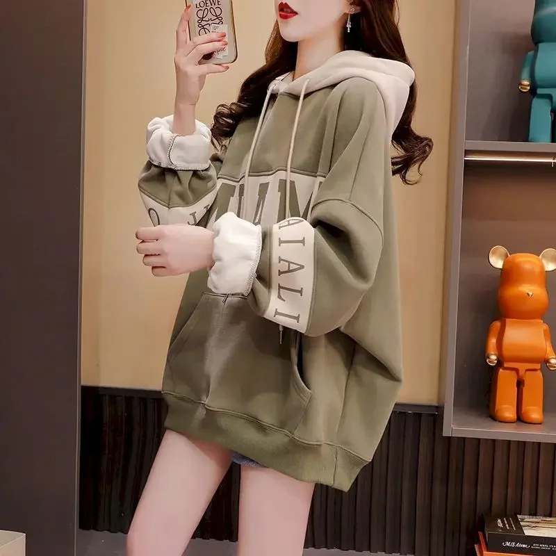 

Плюшевые утепленные толстовки для женщин, осень-зима, модные пальто с капюшоном, модный дизайн, толстовка с капюшоном Y2k, свободные куртки большого размера с буквенным принтом