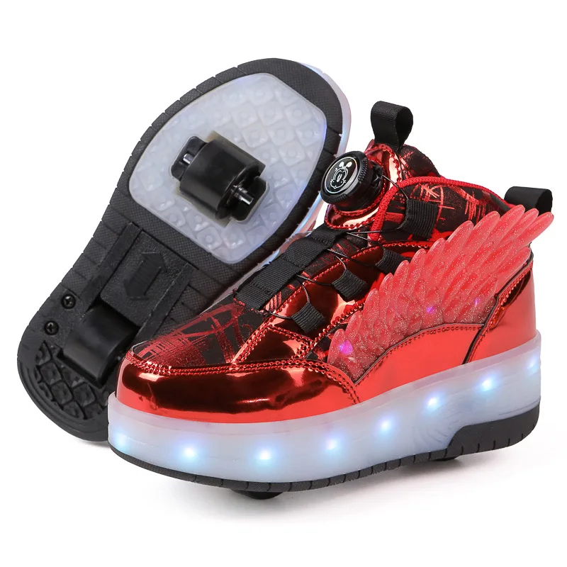 Neue LED Unisex Kinder Flash Schuhe mit USB aufladen Jungen & Mädchen Rollschuhe zwei Räder Kinder fliegen Turnschuhe Größe 30-40