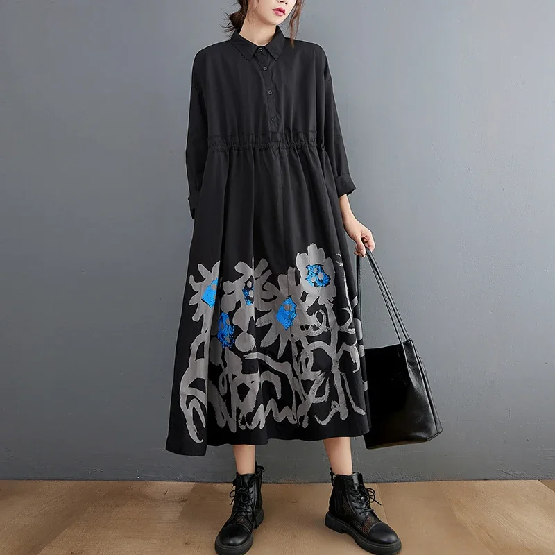 Summer Cotton Midi Dress Big Size Long Sleeves Shirt Dress Comfortable And Stylish Effortless Elegance For Every Stylish Woman