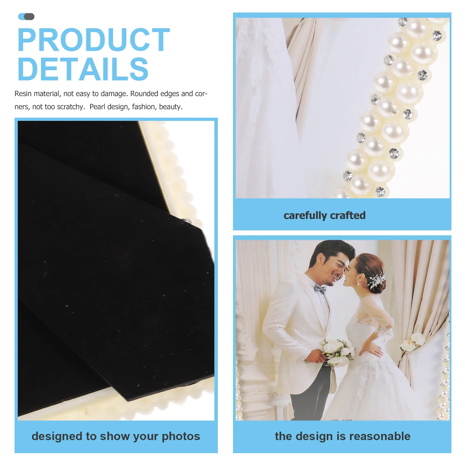 

Pearl Design Picture Frame Wedding Desktop Photo Display Resin Material Stable Bottom Retro Style Home Decor Wedding Frames