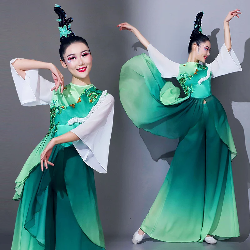 2025-new-women's-classical-dance-costume-chezhou-yangge-performance-outfit-ethereal-adient-color-stage-performance-clothing