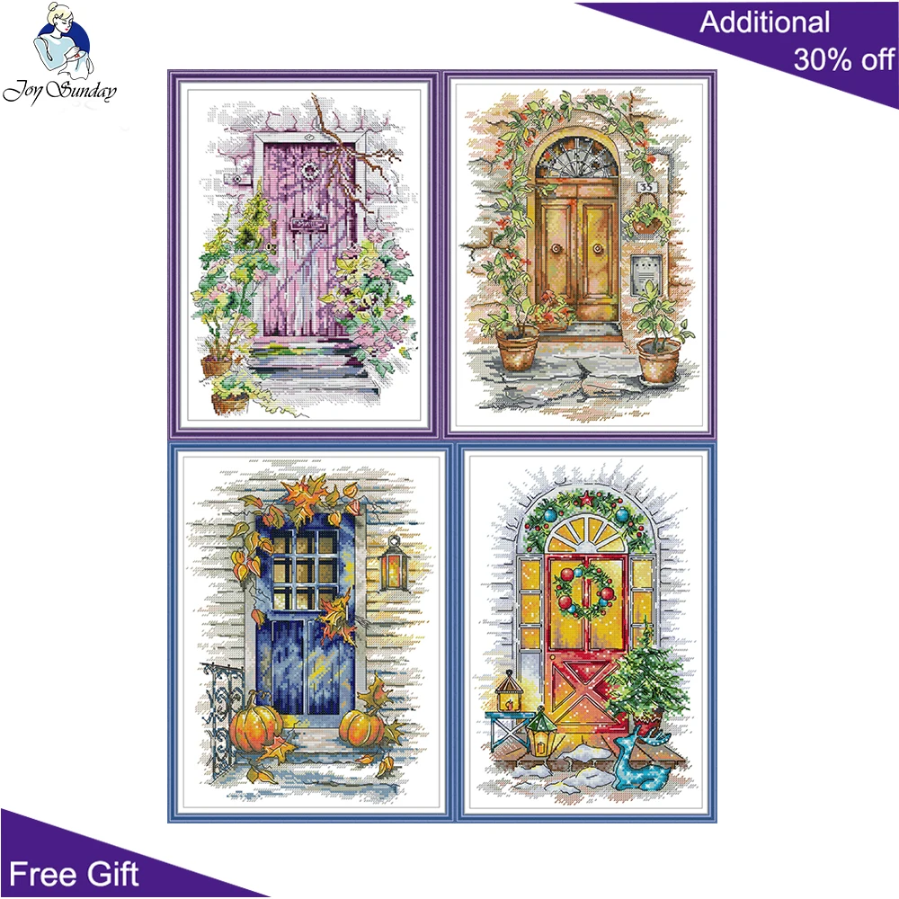 ชุดปักครอสติชสำหรับแต่งบ้าน, ฤดูใบไม้ผลิ, ฤดูร้อน, ฤดูใบไม้ร่วง, ฤดูหนาว, ประตู, FA315, FA316, FA317, FA318