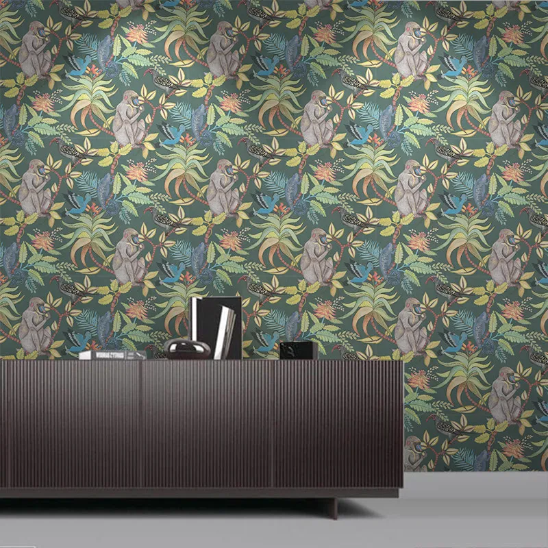 Customized wallpaper Nordic light luxury retro monkey animal fashion plant hotel sofa background tropical rainforest wallpaper