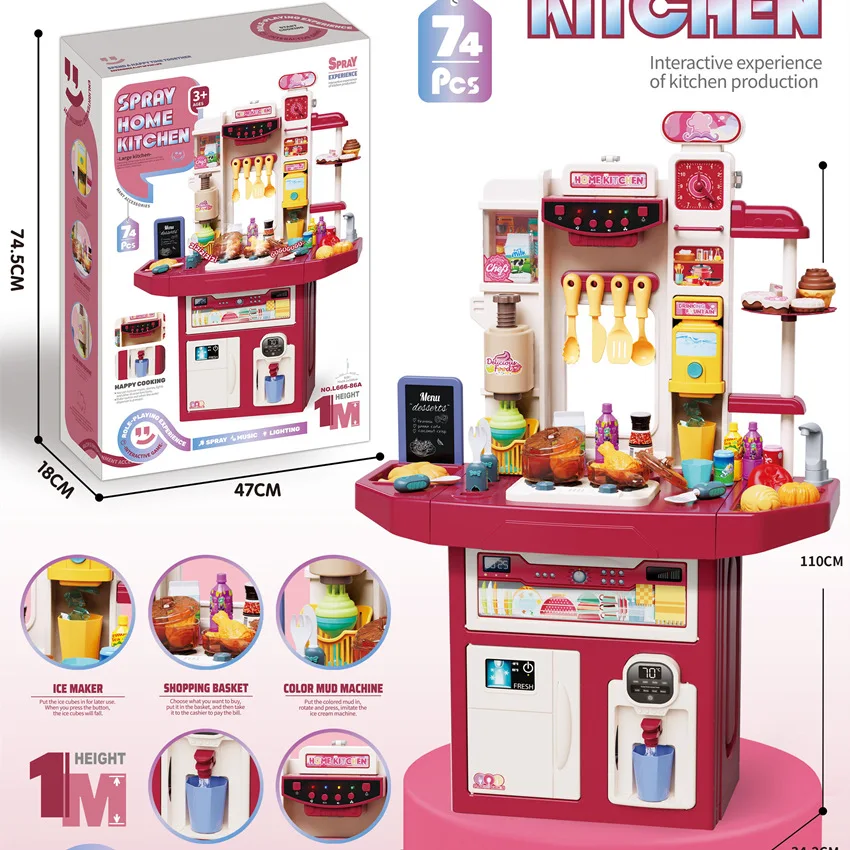 Simulation Water Dispenser Clay Ice Maker Spray Smoke Kitchen Table Play House Supermarket Cash Register Pretend Play Toys
