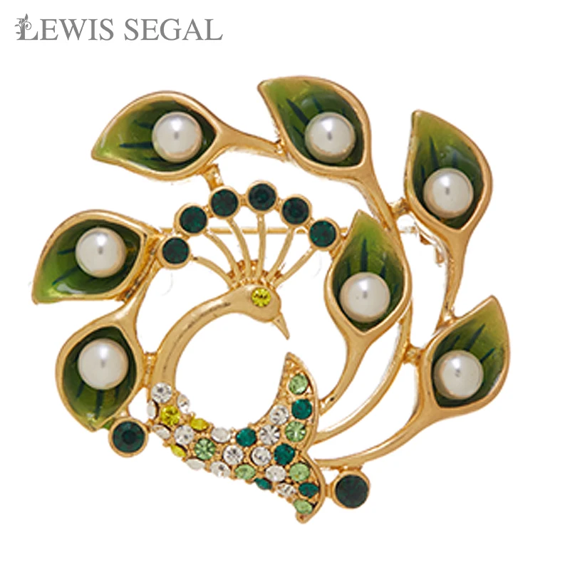 

LEWIS SEGAL Brooch Women Luxury Suit Dress Collar Accessories Peacock Animal 18K Gold Medieval Style Fine Jewelry