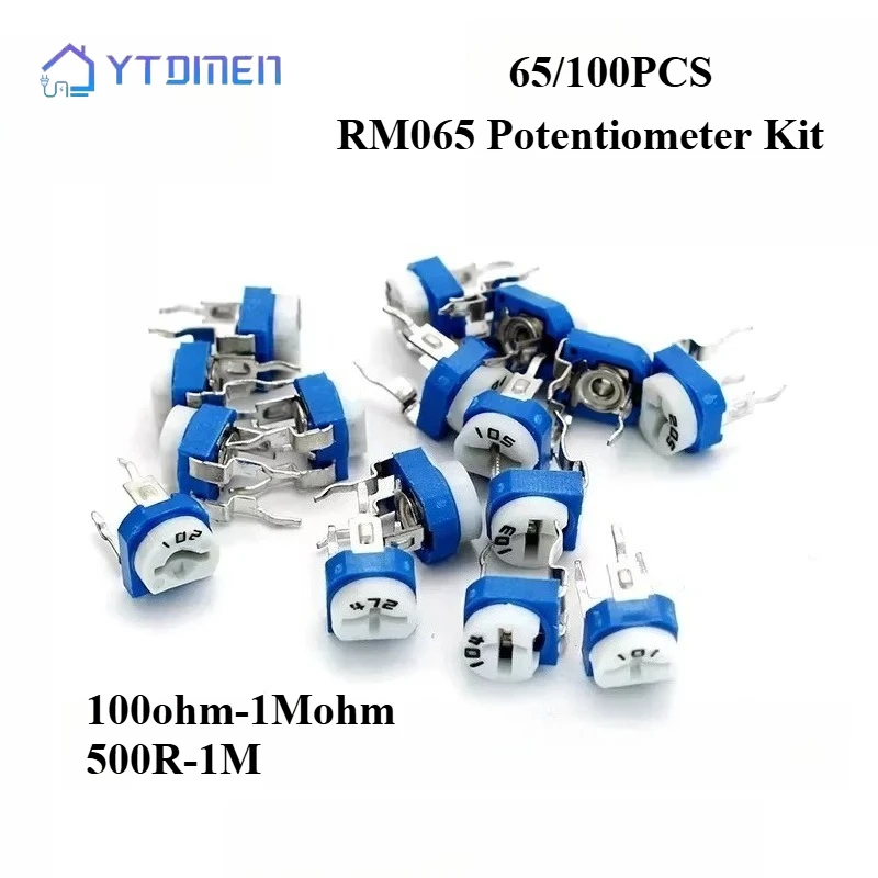 65/100PCS RM065 Trimmer Potentiometer Einstellbare Widerstand Potentiometer Kit 100/200/500/1K/2K/5K/10K/20K/50K/100K/200K/500K/1M