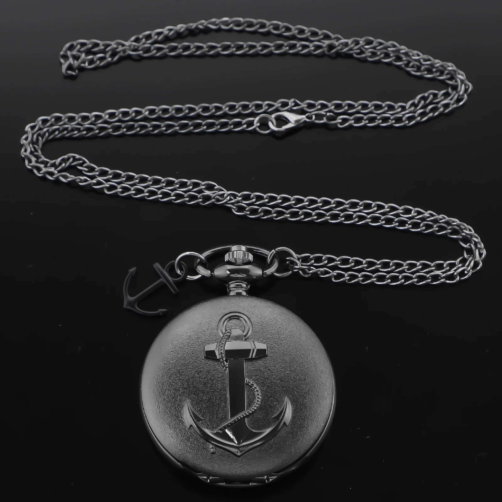 Classic Anime Sailing Boat Anchor Pattern Chain Pocket Watch Vintage Steampunk Necklace Pendant Clock Men Women Gift