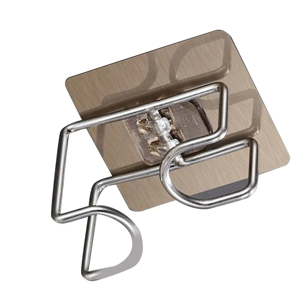 6 PCS Stainless Steel Wash Basin Hook Brown Silver Multifunctional Design Self Adhesive Hook Hole Free Installation