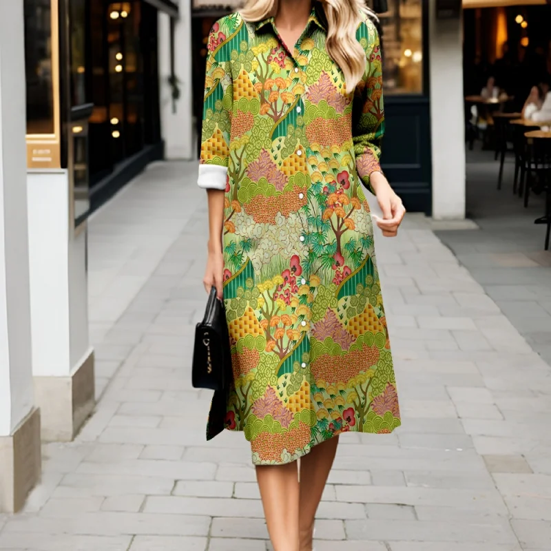 Sukienka damska z długim rękawem w stylu streetwear na rok 2025, plus size, wygodna, luźna, do noszenia na co dzień, z kołnierzykiem stójką.