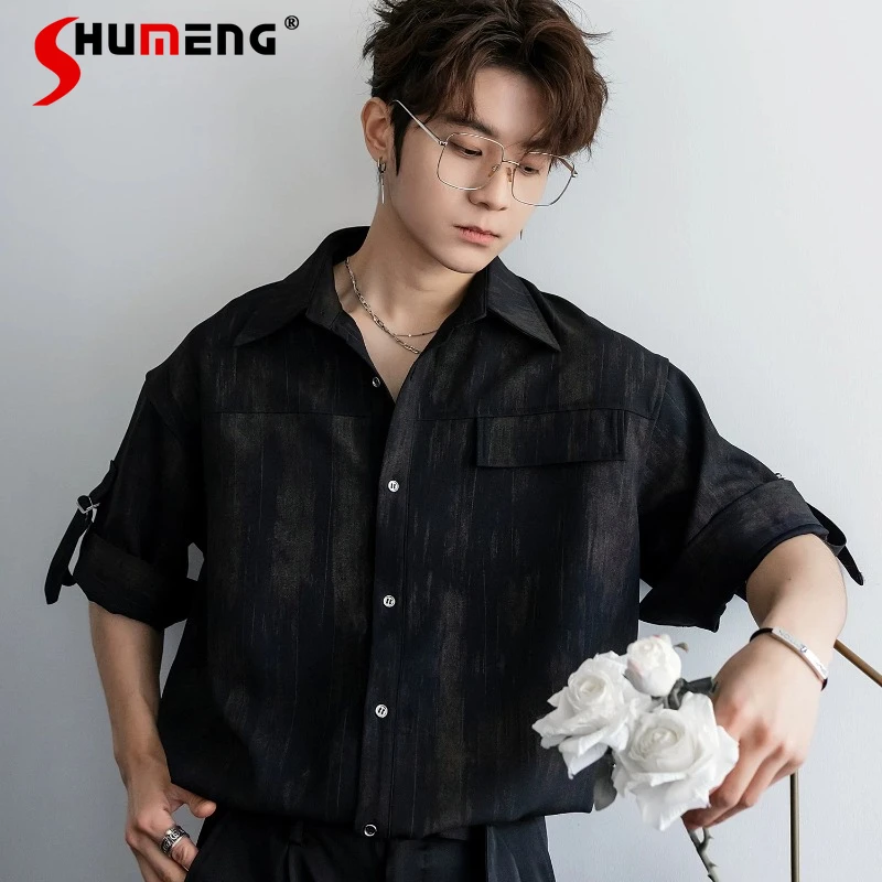 

2026 Men's Summer New Fashion Comfort Short Sleeve Shirts Lapel Single Row Multi-Buckle Loose Shirts Simple Handsome Trendy Tops