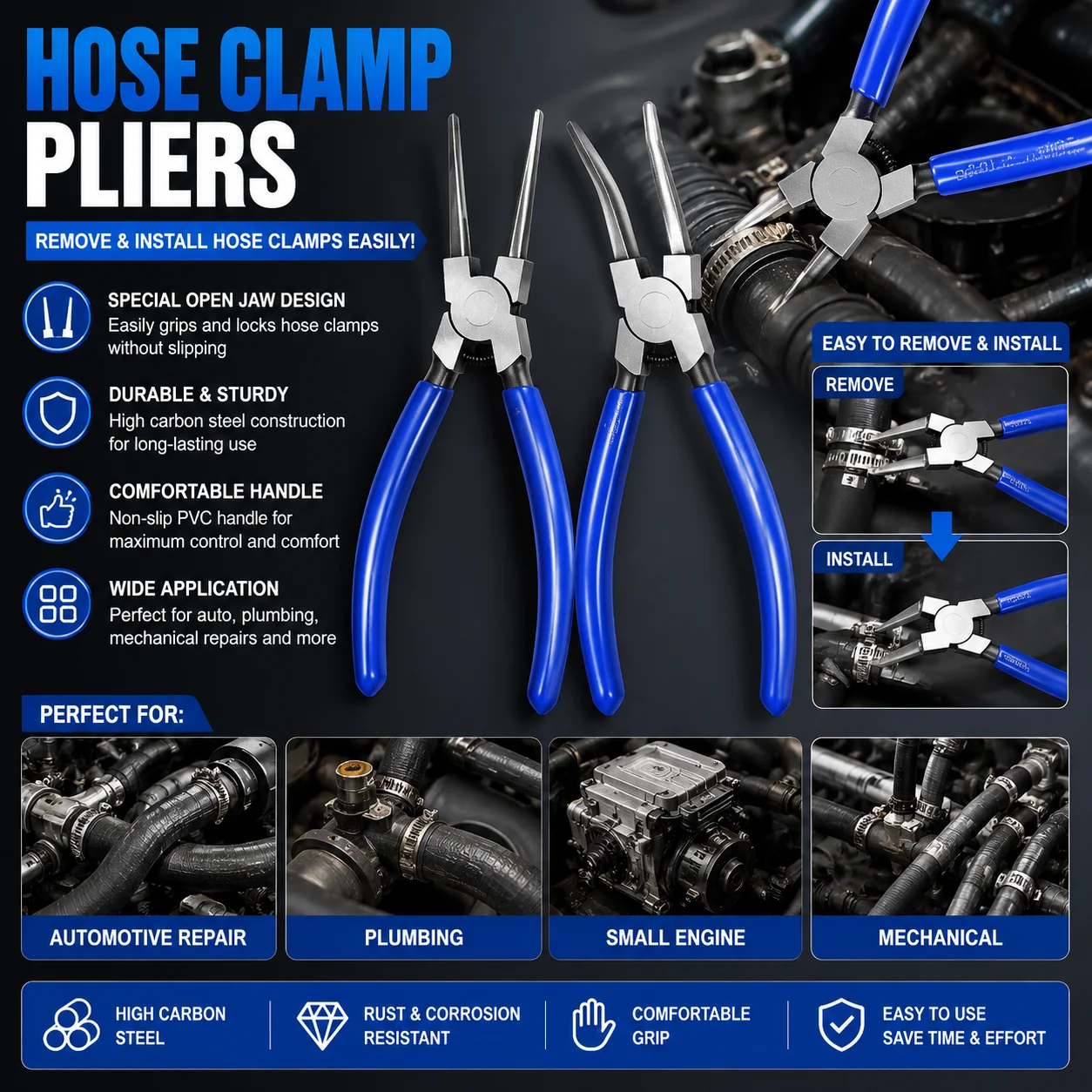 Adjustable Water Pump Pliers Quick Grip Pipe Joint Pliers for Plumbing Auto Repair Hand Tool