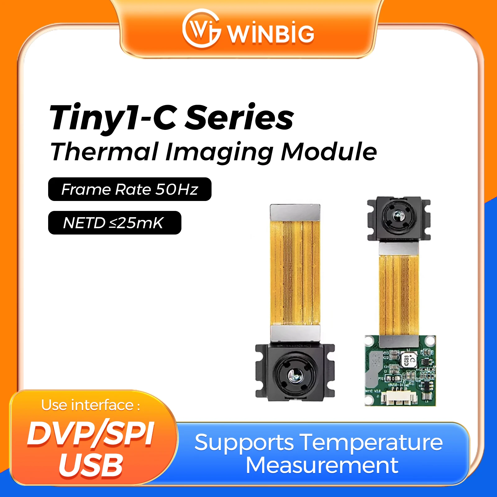 Tiny1-C Thermal Imaging Module 25Hz 256*192 LWIR Uncooled Infrared Detector 3.2mm 12um Pixel 8-14um for Temperature Measurement