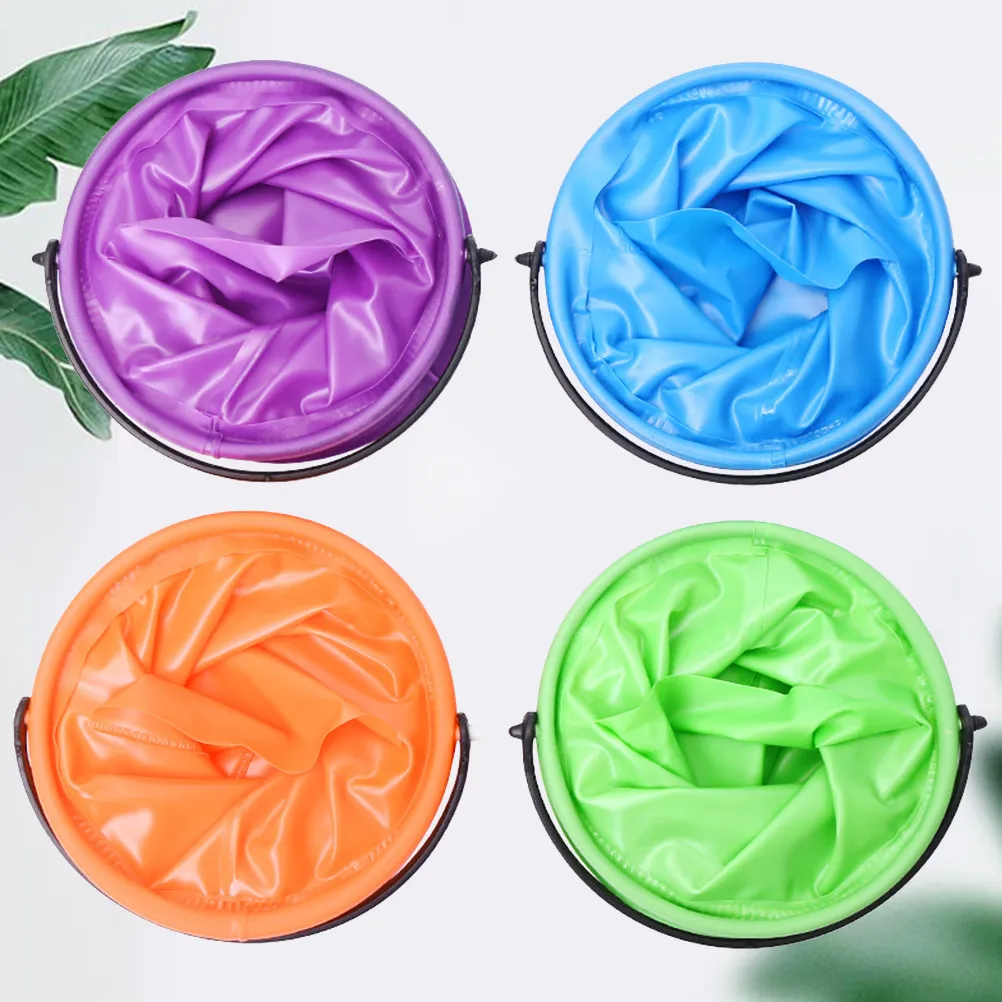 4Pcs Foldable Brush Washing Bucket Plastic Painting Pen Wash Barrel Space Saving Portable Handle Design for Home School Fishing