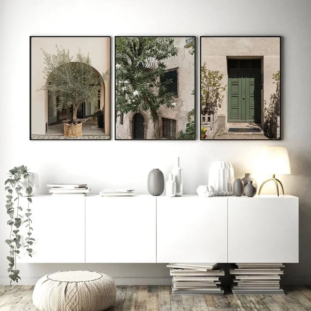 Italy City Wall Art Prints,Modern Minimalist Photography Wall Posters,Malta Green Olive Tree Room Decoration Canvas Painting