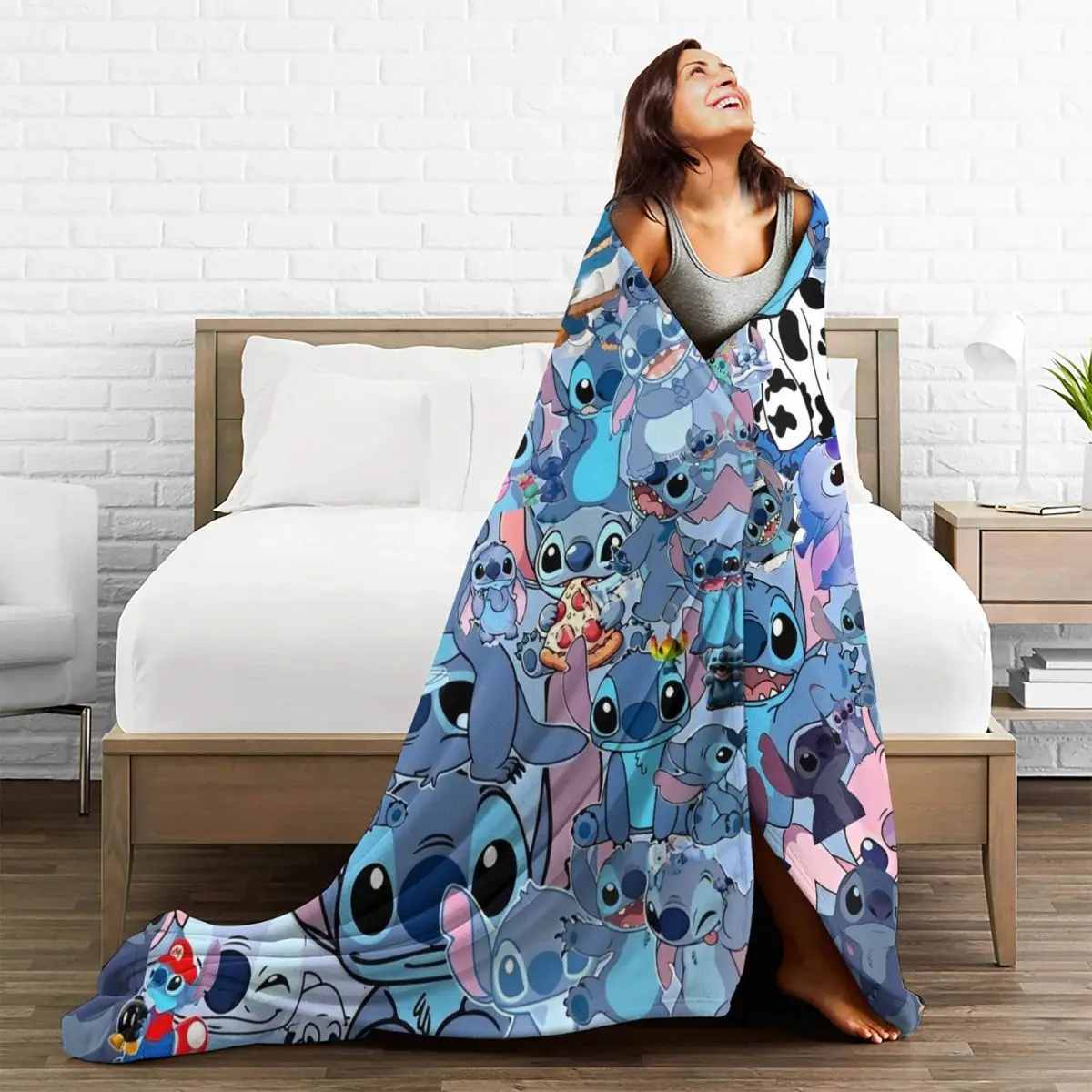 Stitch Christmas Flannel Blanket Warm Soft Throw Blanket for Couch Chair Decorative Fluffy Bedspread Sofa Bed Cover