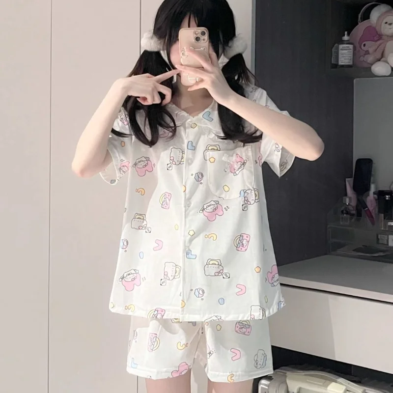 

Sanrio My Melody Cute Pajamas Woman Night Clothes Summer Shorts Short Sleeve Sleepwear Kawaii Cartoon Negligee Home Clothing New