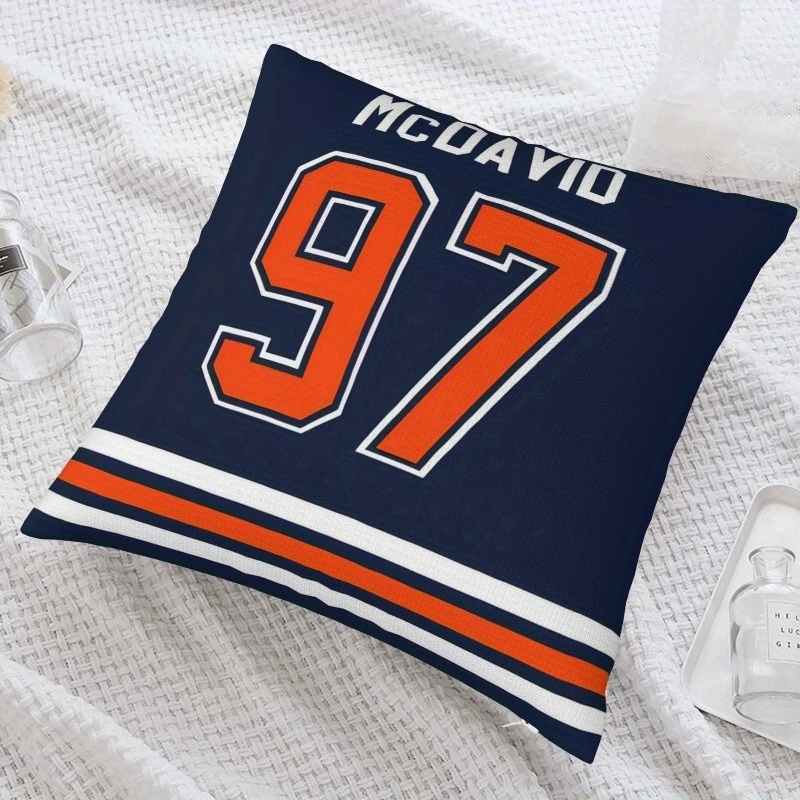 1pc Connor McDavid 97 Hockey Pillow Cover, Polyester 2D Double Sided Print Cushion Case, Edmonton Oilers Jersey Style Throw Pill