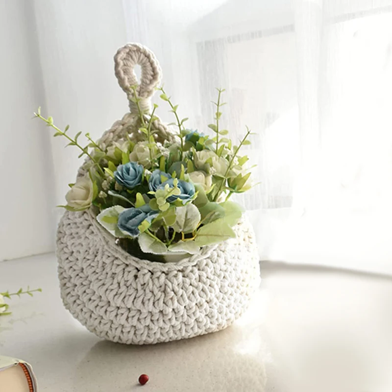 Woven Cotton Hanging Basket Hollow Out Macrame Flower Planter Pineapple Shape Vegetable Fruit Basket Kitchen Garden Storage Sup