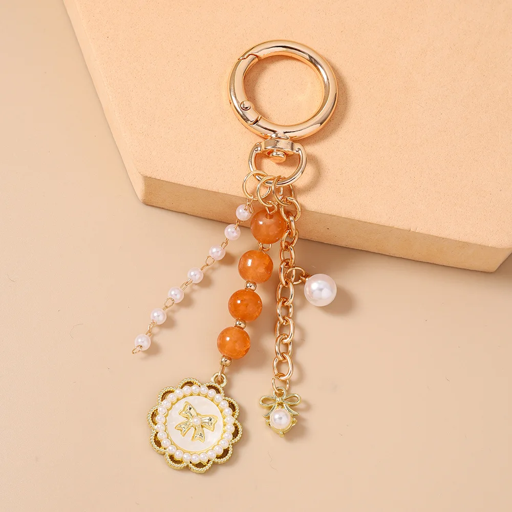 Faux Pearl Keychain Faux Pearl Heart Key Chain Butterfly Bag Charm Natural Stone Vintage Key Ring For Backpacks Anniversaries