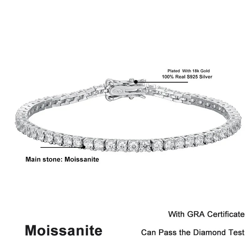 Imagem -06 - Neetim Moissanite Pulseira de Tênis para Mulheres Pulseiras Banhadas a Ouro Branco Original S925 Sterling Silver Gra d Vvs1 2.5 mm