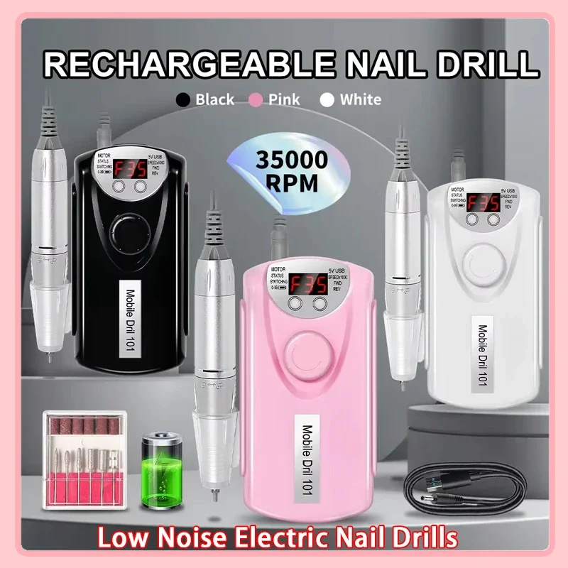 

35000 об/мин, дрель для ногтей, перезаряжаемая маникюрная малошумная профессиональная электрическая дрель для ногтей, моторная шлифовальная машина