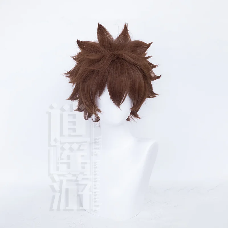 อนิเมะ katekyoo HITMAN REBORN Sakata tsunayoshi COSPLAY วิกผม30ซม. สีน้ำตาลทนความร้อนวิกผมปลอมปาร์ตี้ฮาโลวีน + ตาข่ายคลุมผมสำหรับใส่วิก